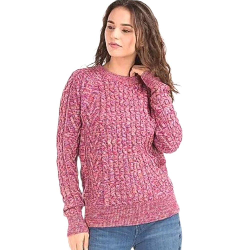 Gap Cable Crewneck Pink/Purple Marled 100% Cotton Fisherman Sweater - M